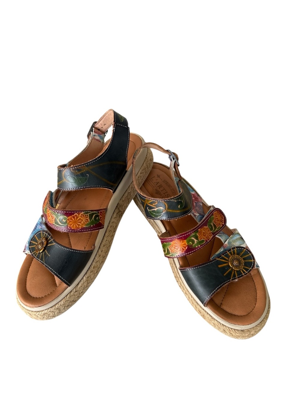 Spring Step L’Artiste Yahima-Blum Floral Leather Sandals Size 38 US 7.5-8